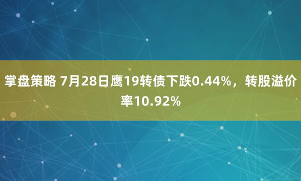 掌盘策略 7月28日鹰19转债下跌0.44%，转股溢价率10.92%